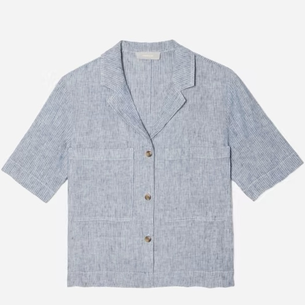 Everlane The Linen Workwear Shirt M Blue Stripe